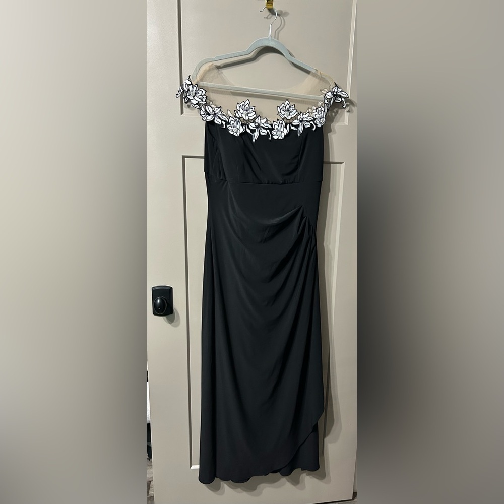 Black nude sheer Evening Dress with Floral Embellished Neckline MSK - Picture 1 of 5